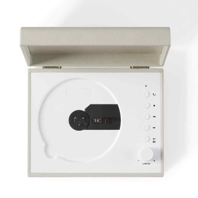 Giradiscos branco com tampa cinzento claro e botf5es laterais