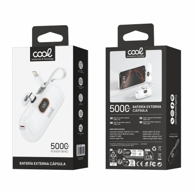 Bateria externa cápsula branca 5000 mAh cool em embalagem