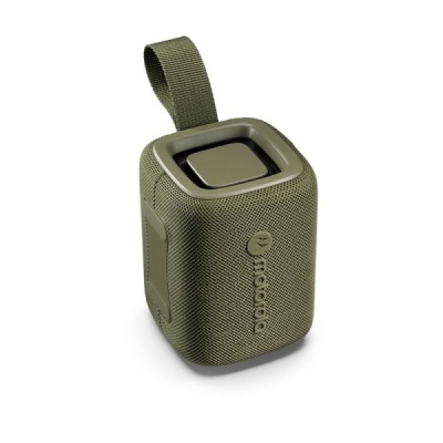 Coluna portátil verde textura com asa e botão quadrado