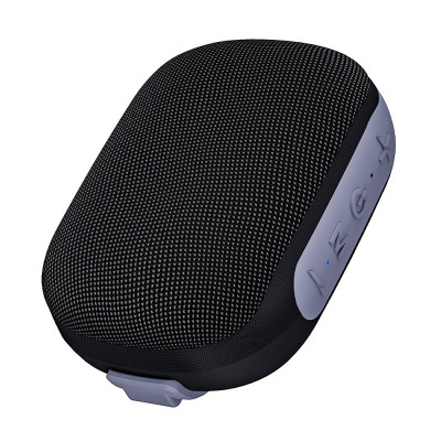 Coluna Bluetooth portátil preta com botões laterais cinzentos