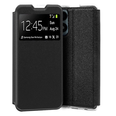 Capa protetora preta para smartphone com visor transparente frontal