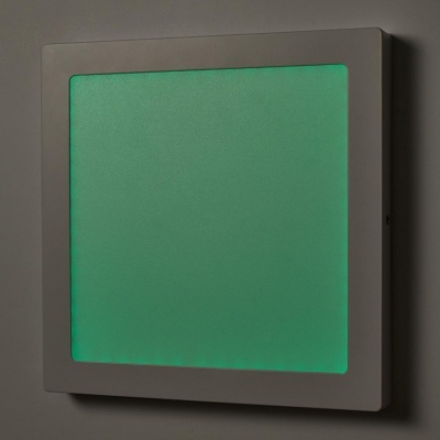 Luz de parede quadrada cinza com painel verde iluminado