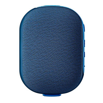 Coluna portátil azul oval com tecido e botões laterais