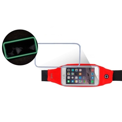 Cinta desportiva vermelha para telemóvel com visor transparente