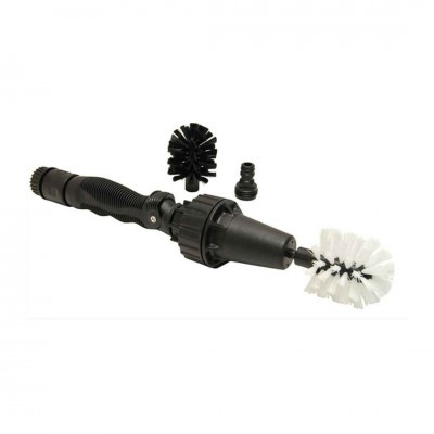 Escova de limpeza com cabo preto e cabeças de escova preta e branca