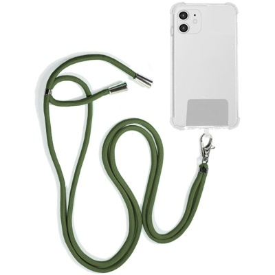 Cordão verde com capa transparente para smartphone branco