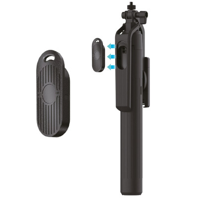 Bastão de selfie preto com controle remoto destacável preto