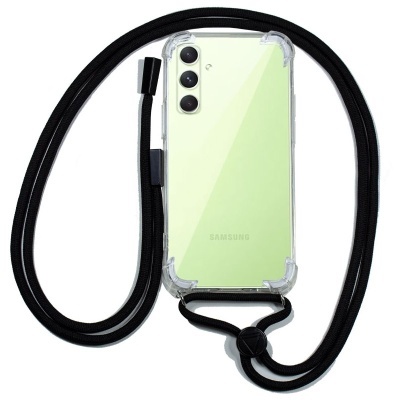 Capa transparente Samsung para smartphone verde com cordão preto