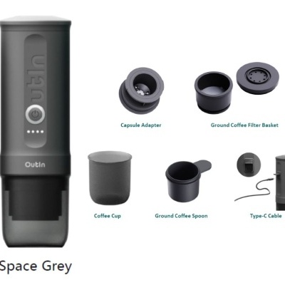 Conjunto portátil para café cinza espaço com vários acessórios