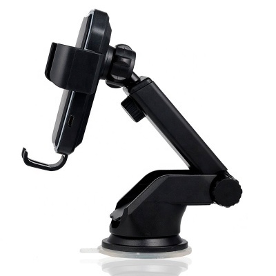 Suporte para telemóvel preto com ventosa e braço articulado