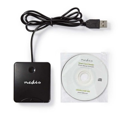 Leitor de cartões inteligente Nedis preto com cabo USB e disco CD-ROM de instalação