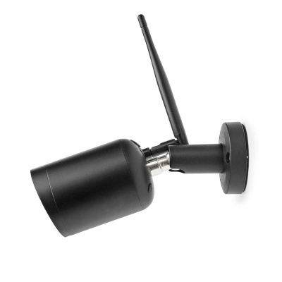 Câmara de vigilância preta com antena e base redonda