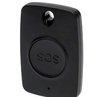 Controlo remoto preto com botão SOS e fundo branco