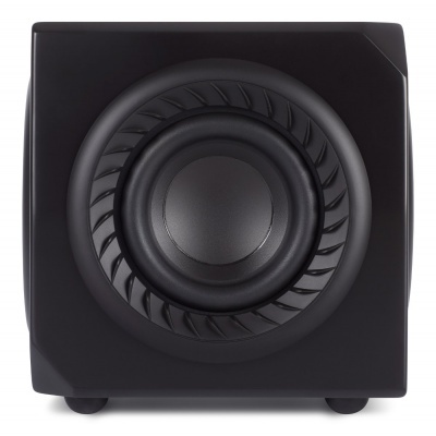 Subwoofer preto quadrado com cone e padrão texturizado