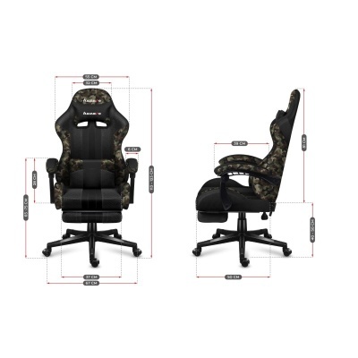 cadeira gaming camuflada com apoios de braço pretos medidas