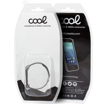Relógio metálico prateado em embalagem da marca cool para acessórios de smartphones e tablets