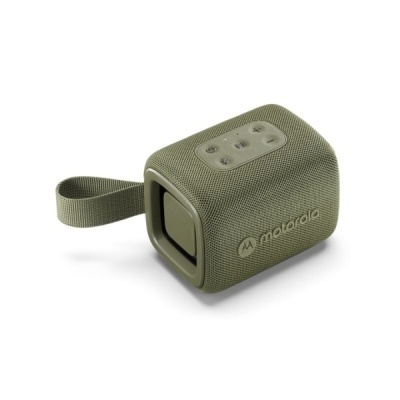 Coluna portátil Motorola verde oliva com botões e alça lateral
