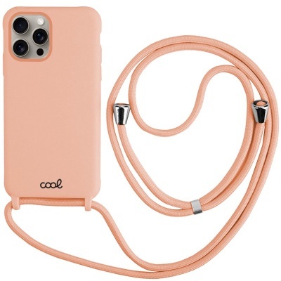 Capa cor de rosa para smartphone com cordão ajustável e texto 'cool'