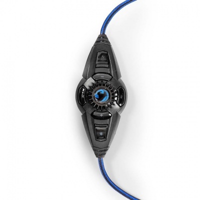 controlo deslizante preto com botão azul e cabo azul e preto