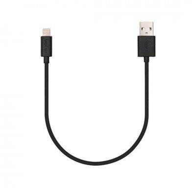 Cabo USB preto curto com conetores USB Tipo A e Lightning