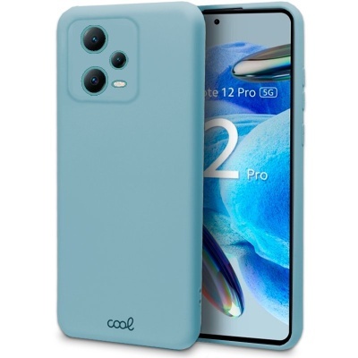 Smartphone com capa protetora azul claro e ecrã ligado mostrando Note 12 Pro 5G