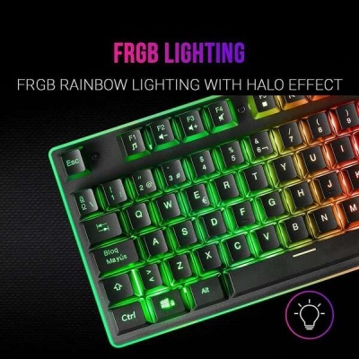 Teclado mecânico com iluminação RGB colorida e efeito halo