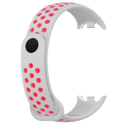 Pulseira de relógio cinzenta com furos vermelhos e fecho preto