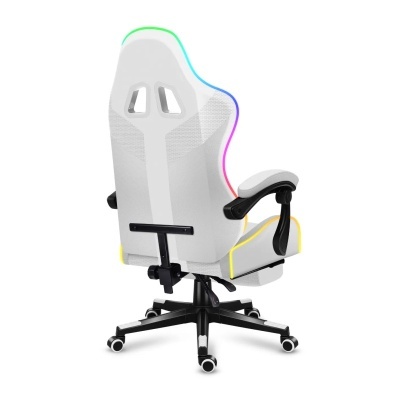 Cadeira de escritório gaming branca com rodas e iluminação LED colorida