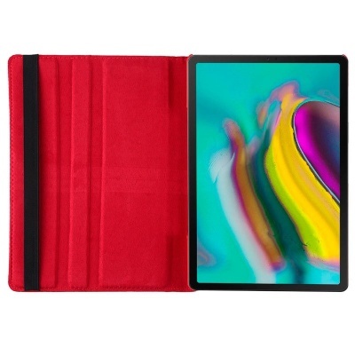 Capa vermelha para tablet com tablet ligado