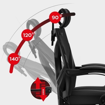 Cadeira de escritório preta com encosto ajustável e mecanismo de bloqueio