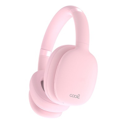 Auscultadores over-ear rosa com texto 'cool'