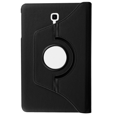Capa preta para tablet com suporte giratório circular branco no centro