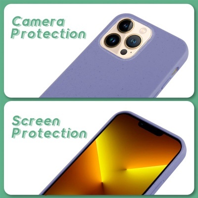 Smartphone com capa roxa mostrando proteção para a câmara e o ecrã