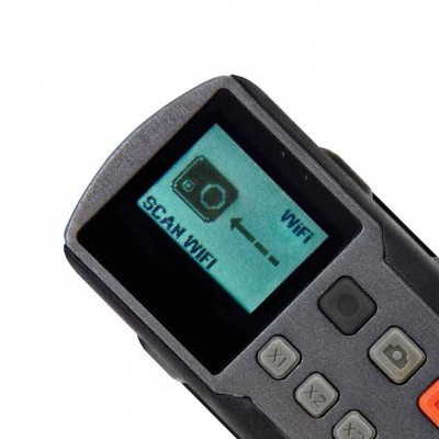 Dispositivo eletrónico com ecrã digital a cores e botões em plástico cinzento