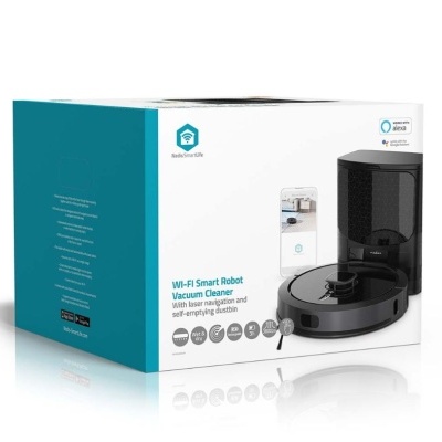 Caixa de aspirador robô inteligente Wi-Fi preto com base de esvaziamento automático