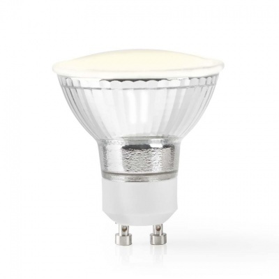 Lâmpada LED GU10 branca com corpo translúcido e base metálica