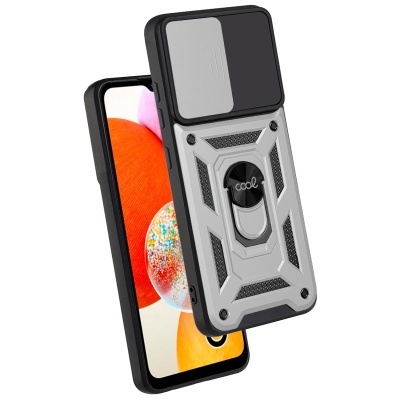 Capa protetora cinzenta e preta com suporte para smartphone