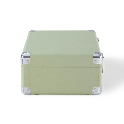 Mala de viagem verde claro com cantos metálicos prateados