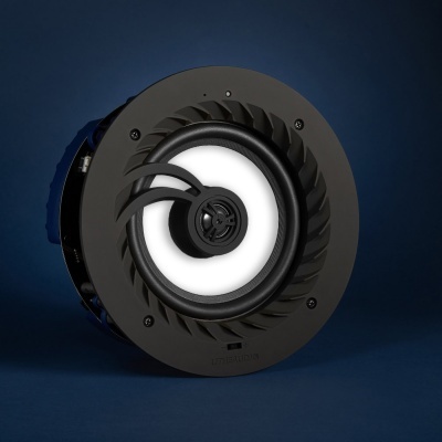 Coluna de som embutida circular preta com cone branco