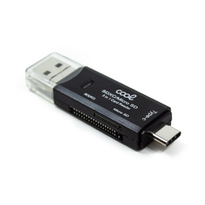 Leitor de cartões SD, SDXC e Micro SD preto com USB Type-C