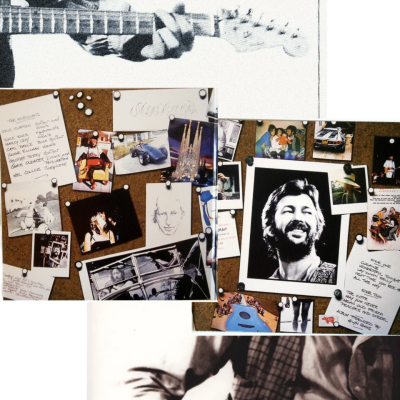 Capa e contracapa do álbum 'Slowhand' de Eric Clapton com fotografias e guitarra.