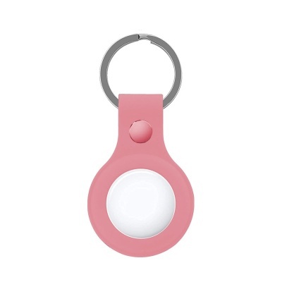 Porta-chaves rosa com suporte de silicone e anel metálico com dispositivo branco