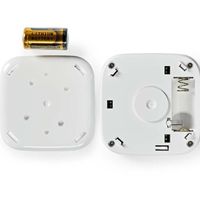 Dispositivos eletrónicos brancos com compartimento de pilha e pilha de lítio
