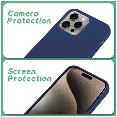 Telemóvel com capa azul mostrando proteção da câmara e do ecrã