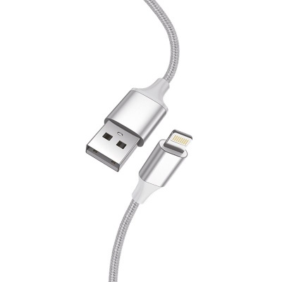 Cabo USB para Lightning prateado com cabo tecido cinzento