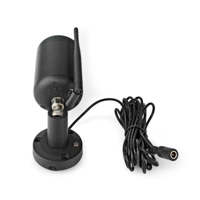 Câmara de vigilância preta com antena e suporte circular