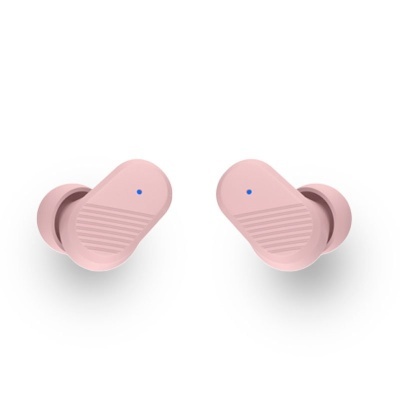 Auriculares intra-auriculares rosa com pontos azuis