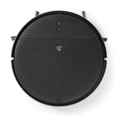 aspirador robô redondo preto com escovas laterais