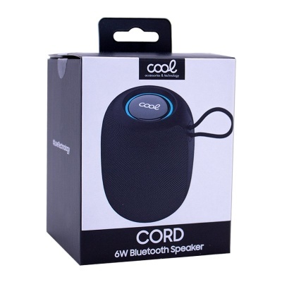 Embalagem da coluna Bluetooth preta CORD 6W com texto e imagem do produto