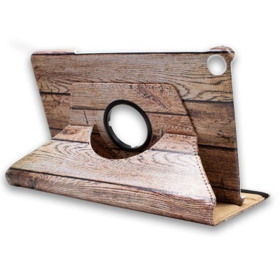 Capa para tablet com aparência de madeira e suporte embutido